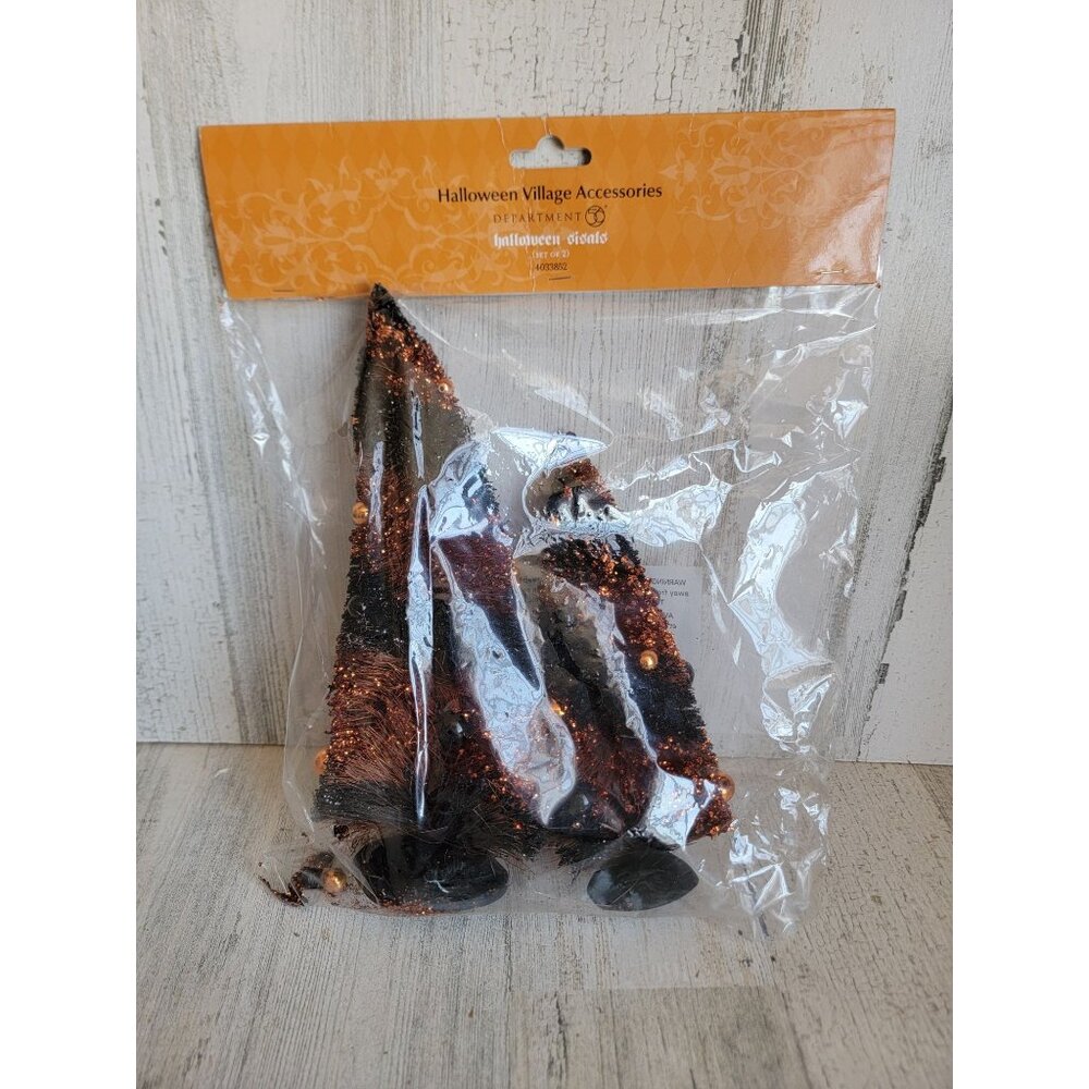 Dept 56 NEW Halloween sisals 4033852 orange fall‎ village tree set glitter